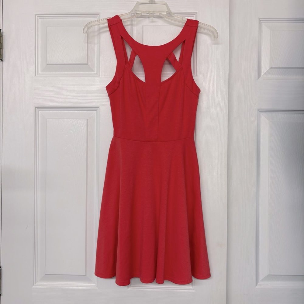 Coral Color Knit Tank Style Stretchy Dress with Cut Outs Sz XS
